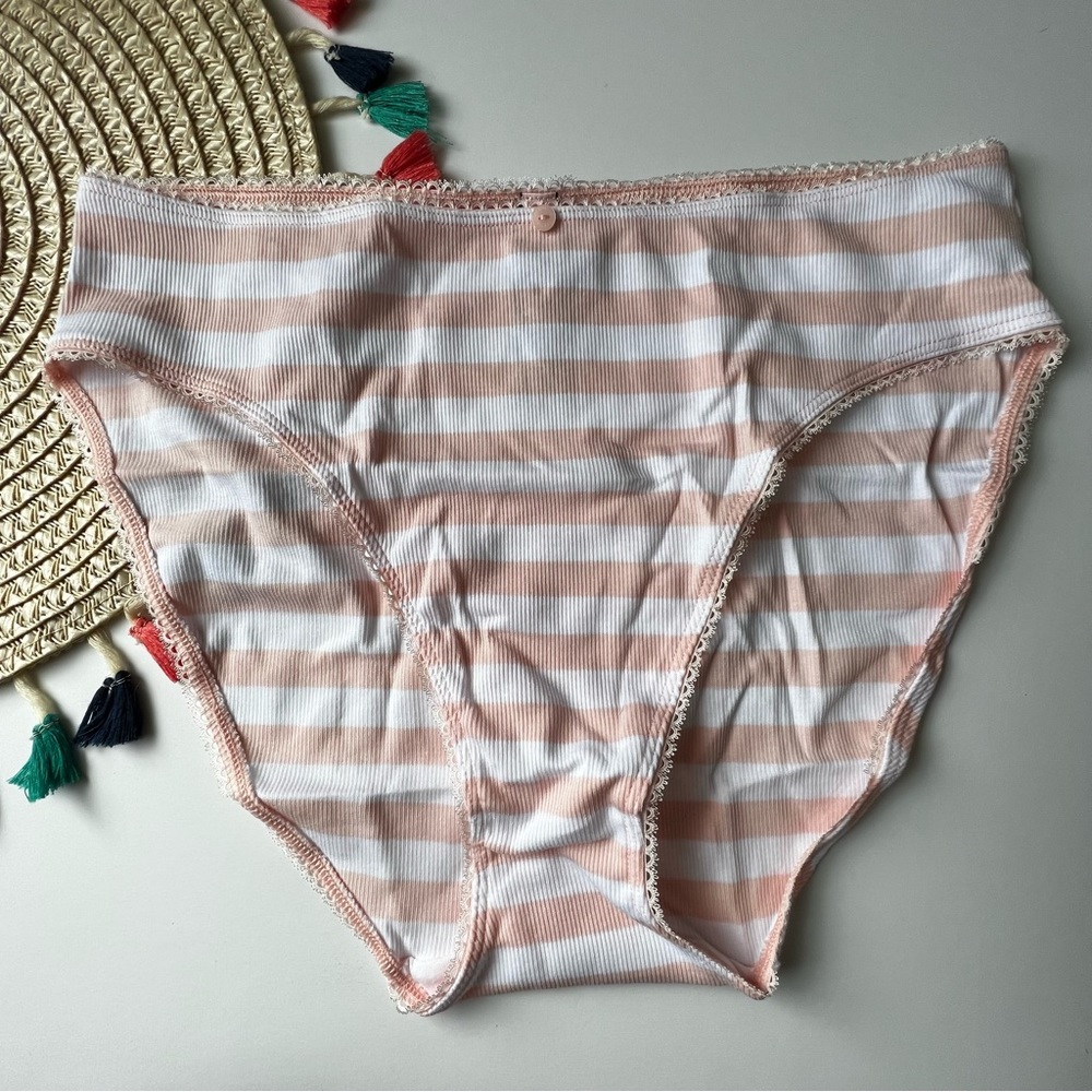 Victoria's Secret Ribbed Stretch Cotton High-Leg Brief Panty Pink Stripe L NEW